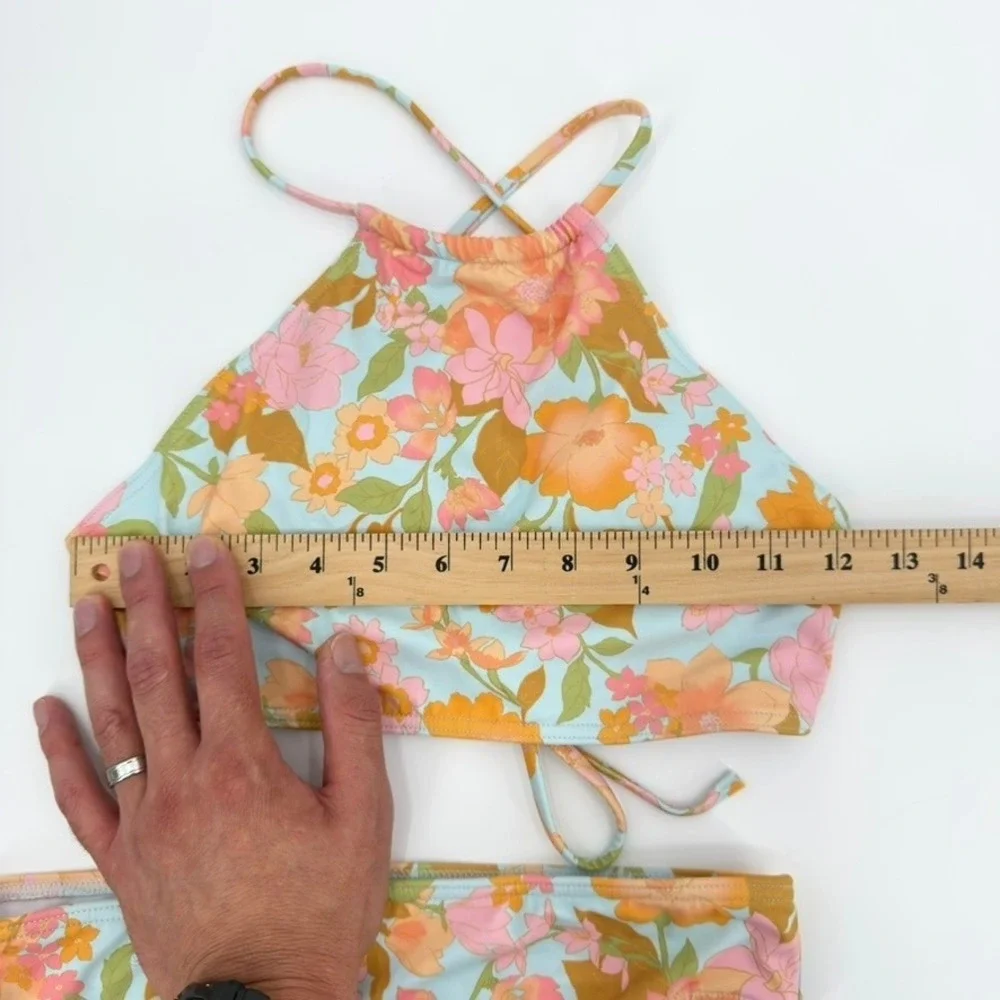 Billabong Girls Floral Bikini Set Retro High Neck Halter Two Piece Swimsuit